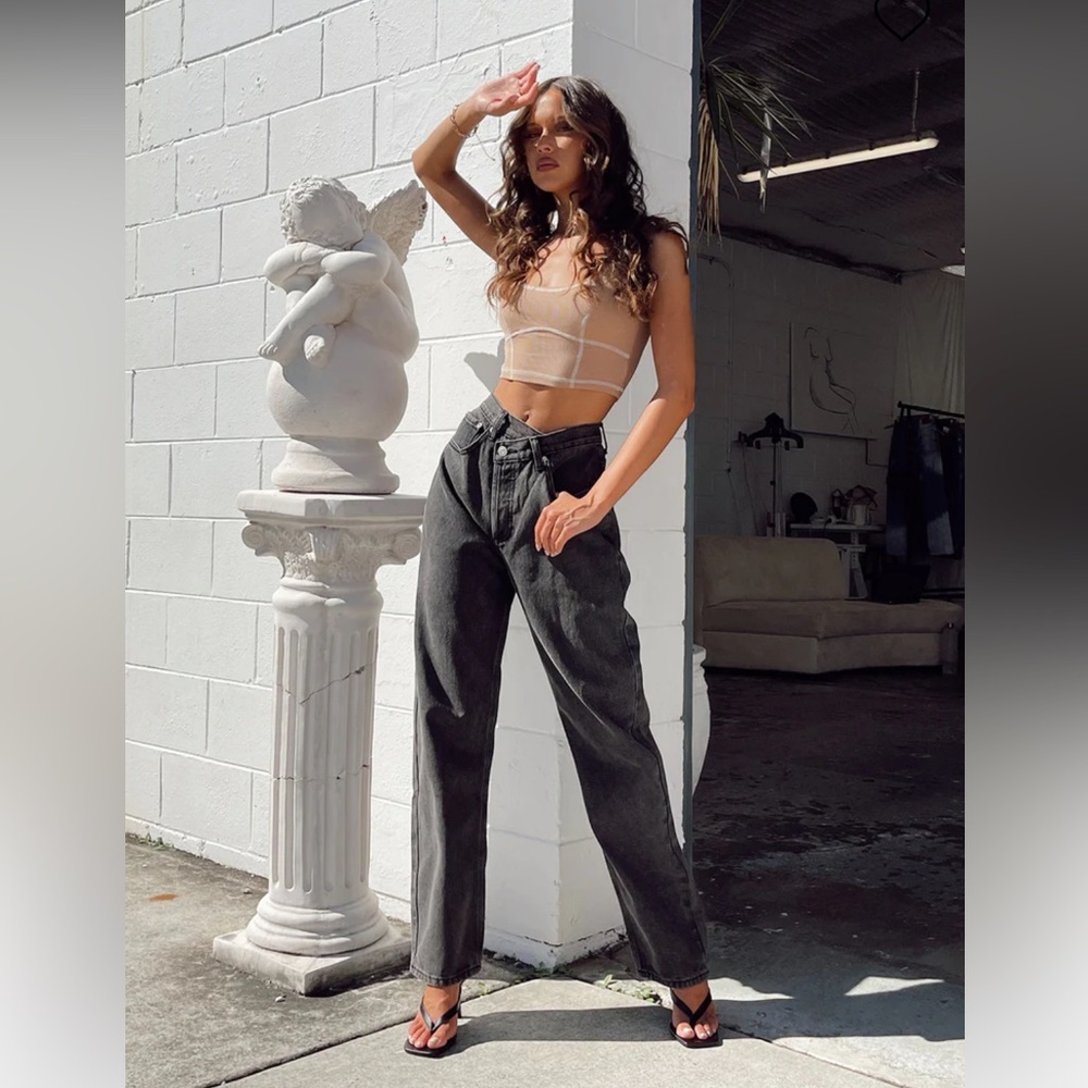 Holly asymmetric wide leg black jeans - Princess Polly